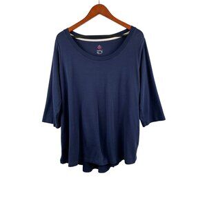 Isaac Mizrahi Live Essentials Womens 3/4 Sleeve Navy Blue Top 1X